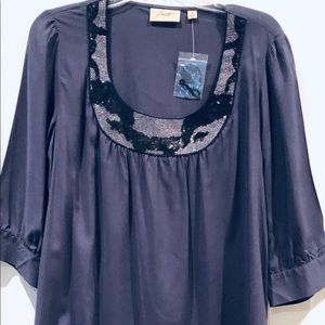 Motto Grey Top with Beaded Neckline NWT